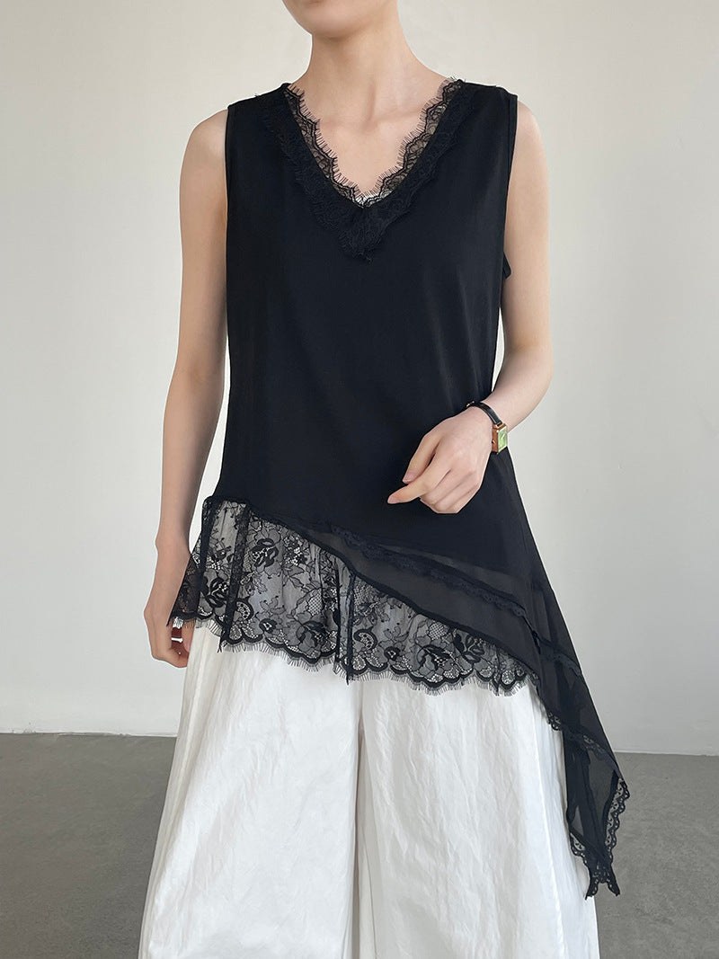 Asymmetry Sleeveless Lace Top — BL1010