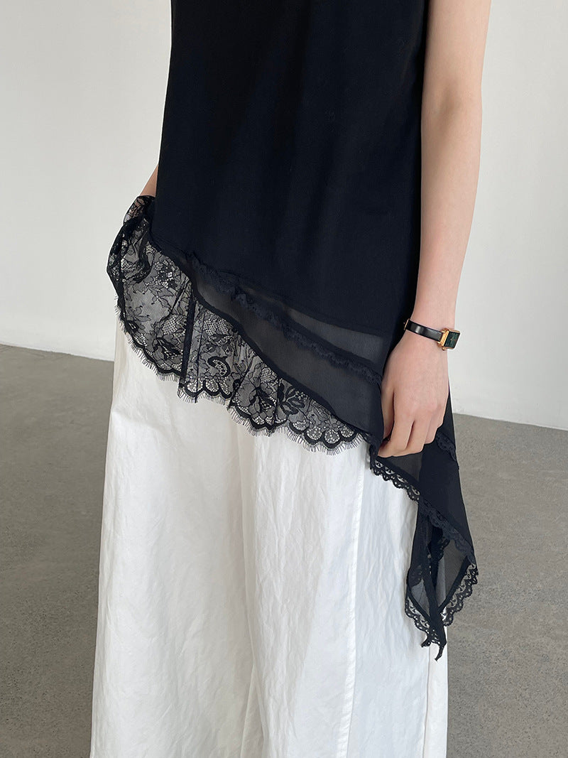 Asymmetry Sleeveless Lace Top — BL1010