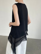 asymmetry sleeveless lace top — BL1010