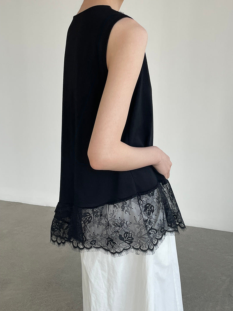 Asymmetry Sleeveless Lace Top — BL1010