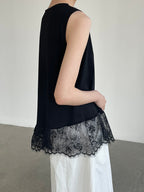 Asymmetry Sleeveless Lace Top — BL1010