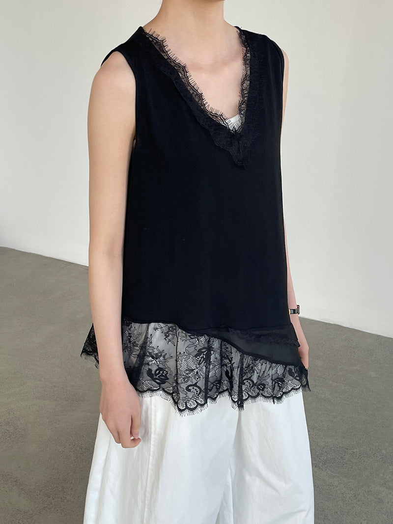 Asymmetry Sleeveless Lace Top — BL1010