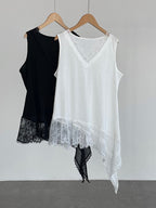 Asymmetry Sleeveless Lace Top — BL1010
