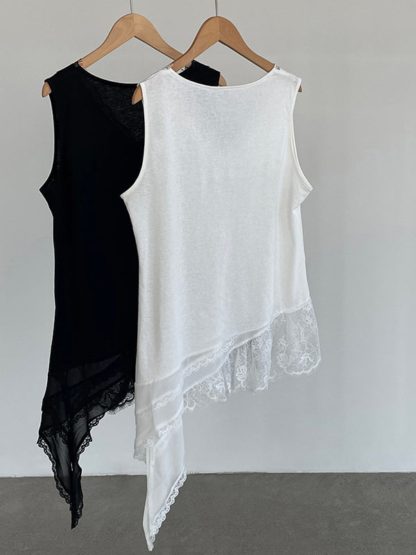 Asymmetry Sleeveless Lace Top — BL1010