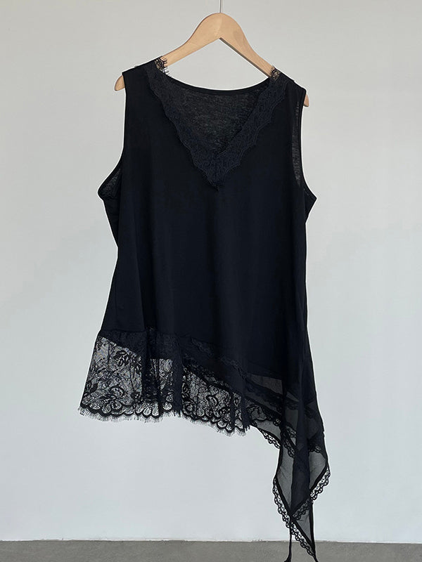 Asymmetry Sleeveless Lace Top — BL1010