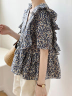 V-Neck Frill Peplum Floral Blouse — BL1013