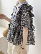 V-Neck Frill Peplum Floral Blouse — BL1013