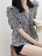 V-Neck Frill Peplum Floral Blouse — BL1013