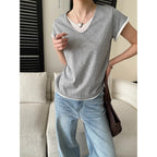 V-Neck Fake Layered Bi-Color Tee — BL1016