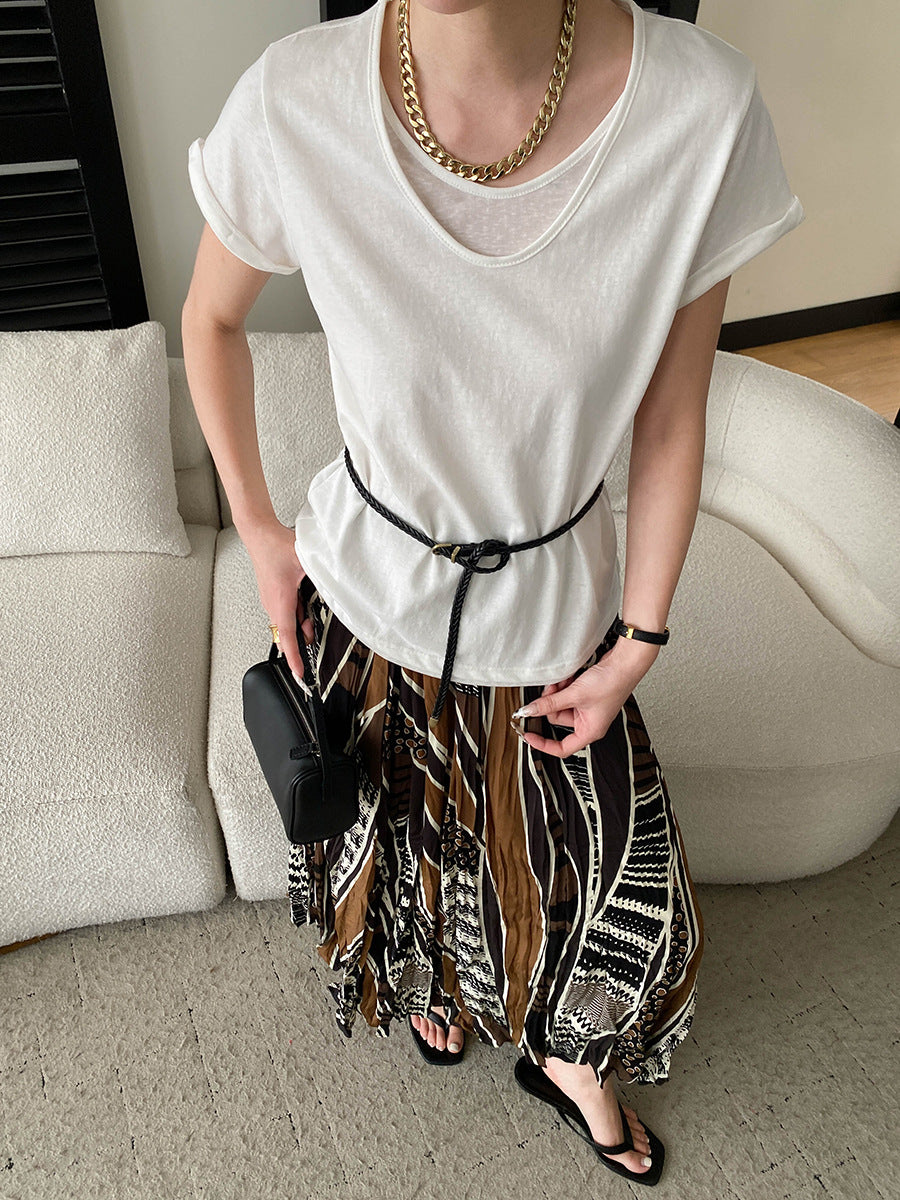 V-Neck Fake Layered Bi-Color Tee — BL1016