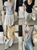 V-Neck Fake Layered Bi-Color Tee — BL1016