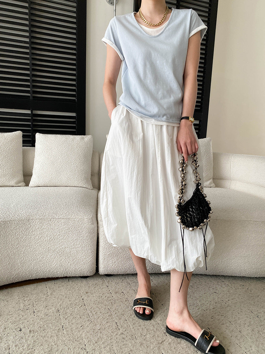 V-Neck Fake Layered Bi-Color Tee — BL1016