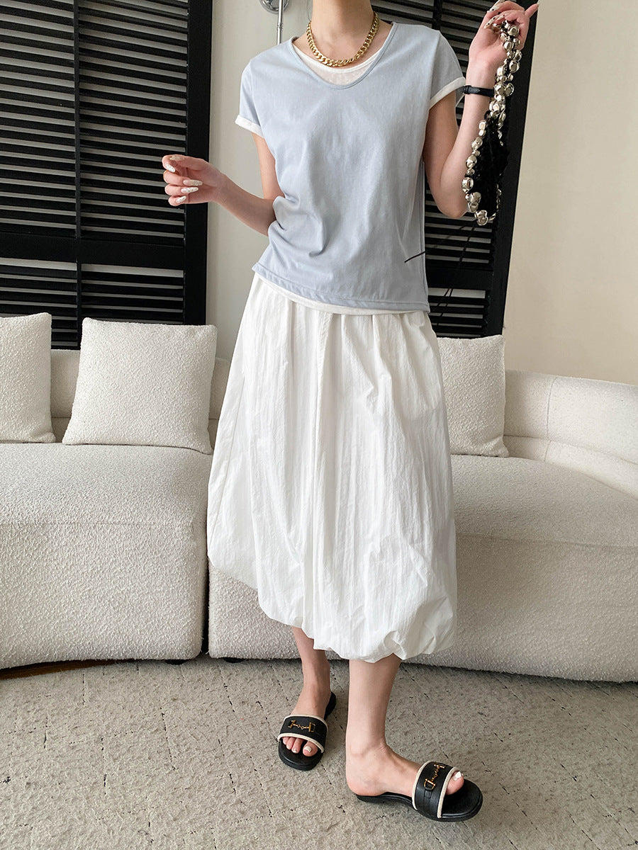 V-Neck Fake Layered Bi-Color Tee — BL1016