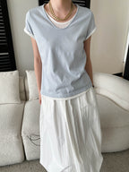 V-Neck Fake Layered Bi-Color Tee — BL1016