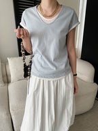 V-Neck Fake Layered Bi-Color Tee — BL1016