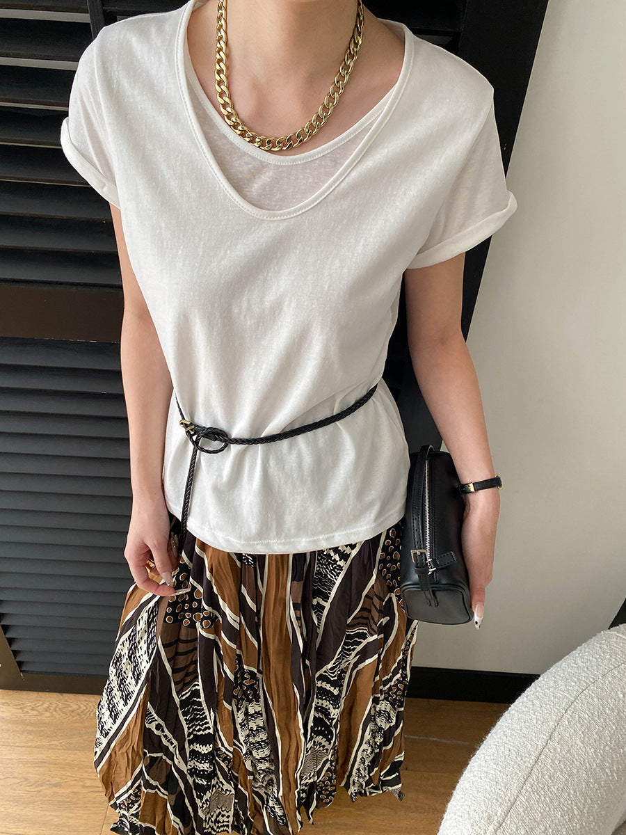 V-Neck Fake Layered Bi-Color Tee — BL1016