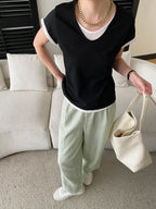 V-Neck Fake Layered Bi-Color Tee — BL1016
