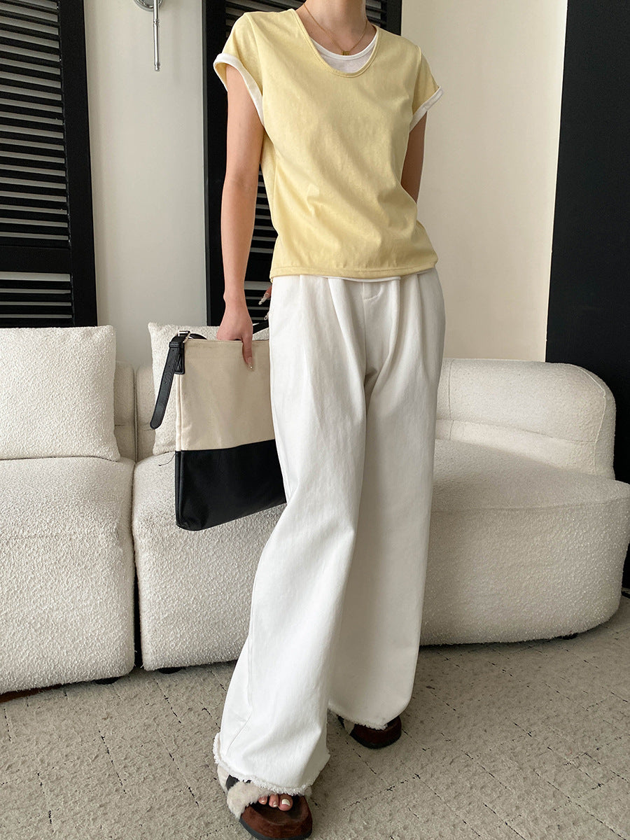 V-Neck Fake Layered Bi-Color Tee — BL1016