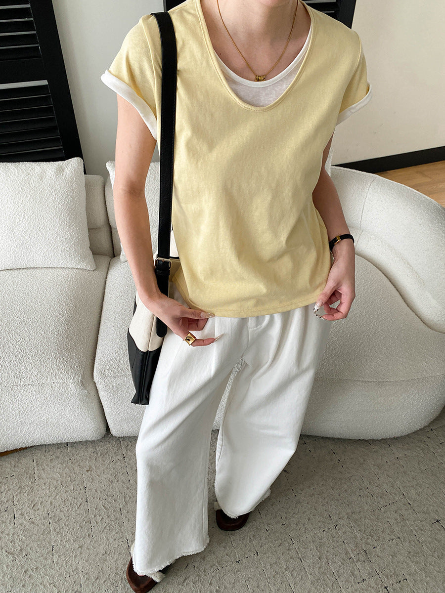 V-Neck Fake Layered Bi-Color Tee — BL1016