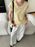 V-Neck Fake Layered Bi-Color Tee — BL1016