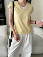 V-Neck Fake Layered Bi-Color Tee — BL1016