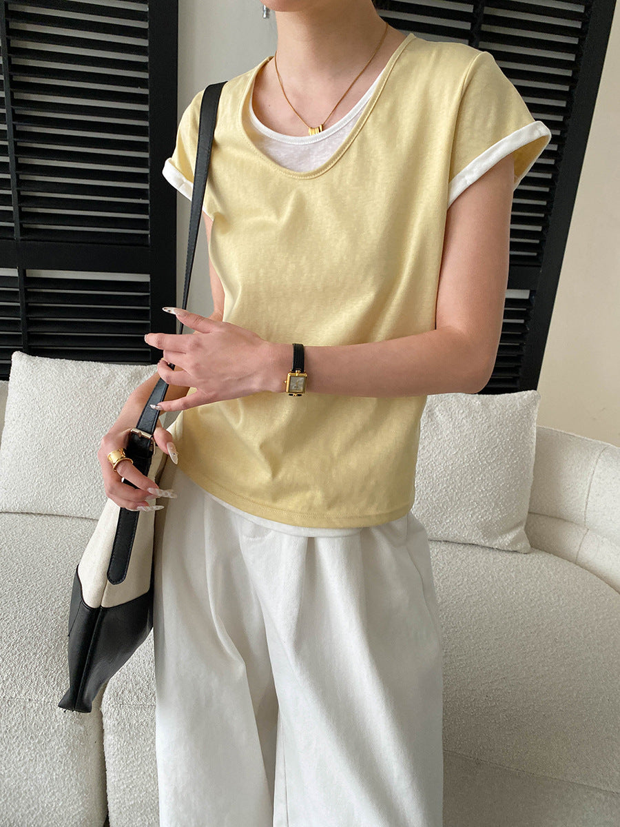 V-Neck Fake Layered Bi-Color Tee — BL1016