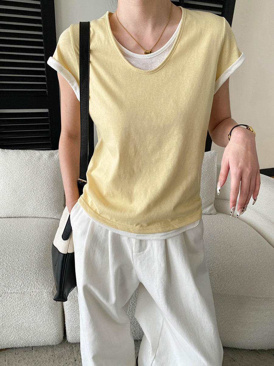 V-Neck Fake Layered Bi-Color Tee — BL1016