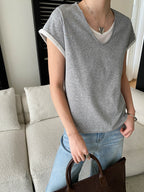 V-Neck Fake Layered Bi-Color Tee — BL1016