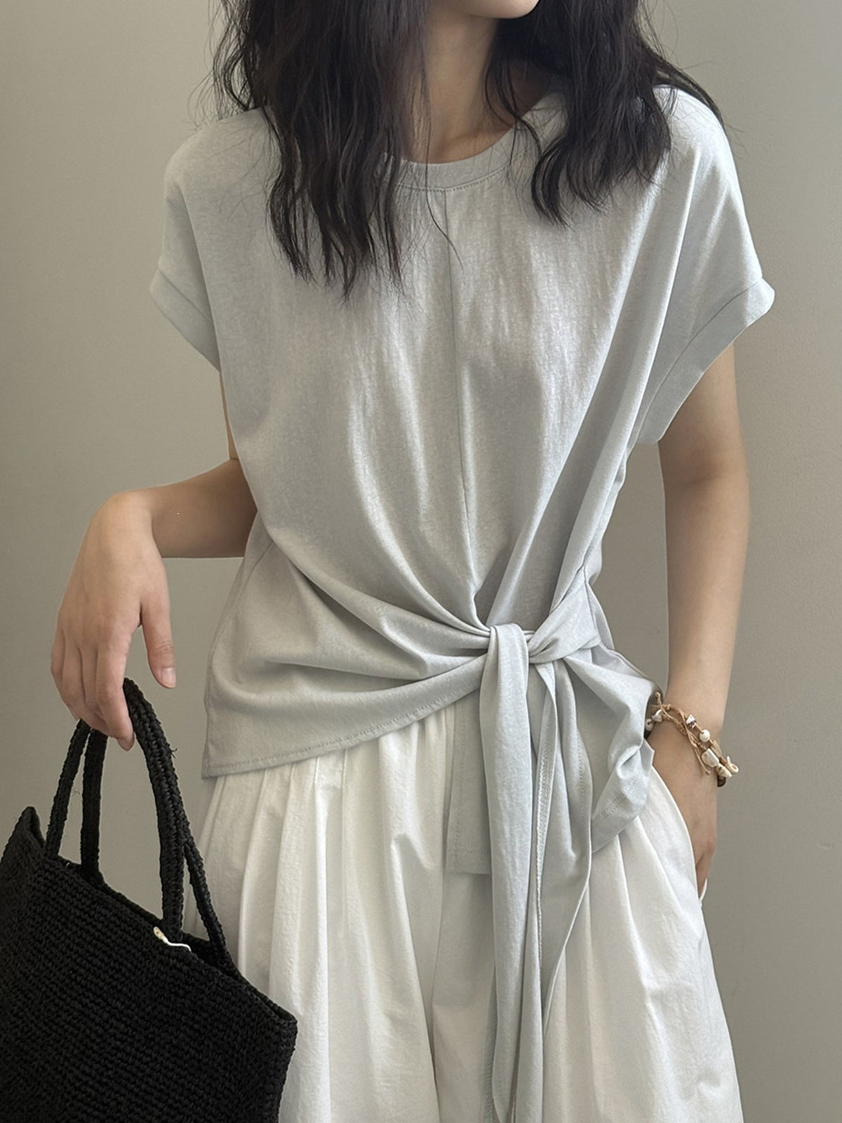 Twist Front Side Ribbon Tee — BL1017