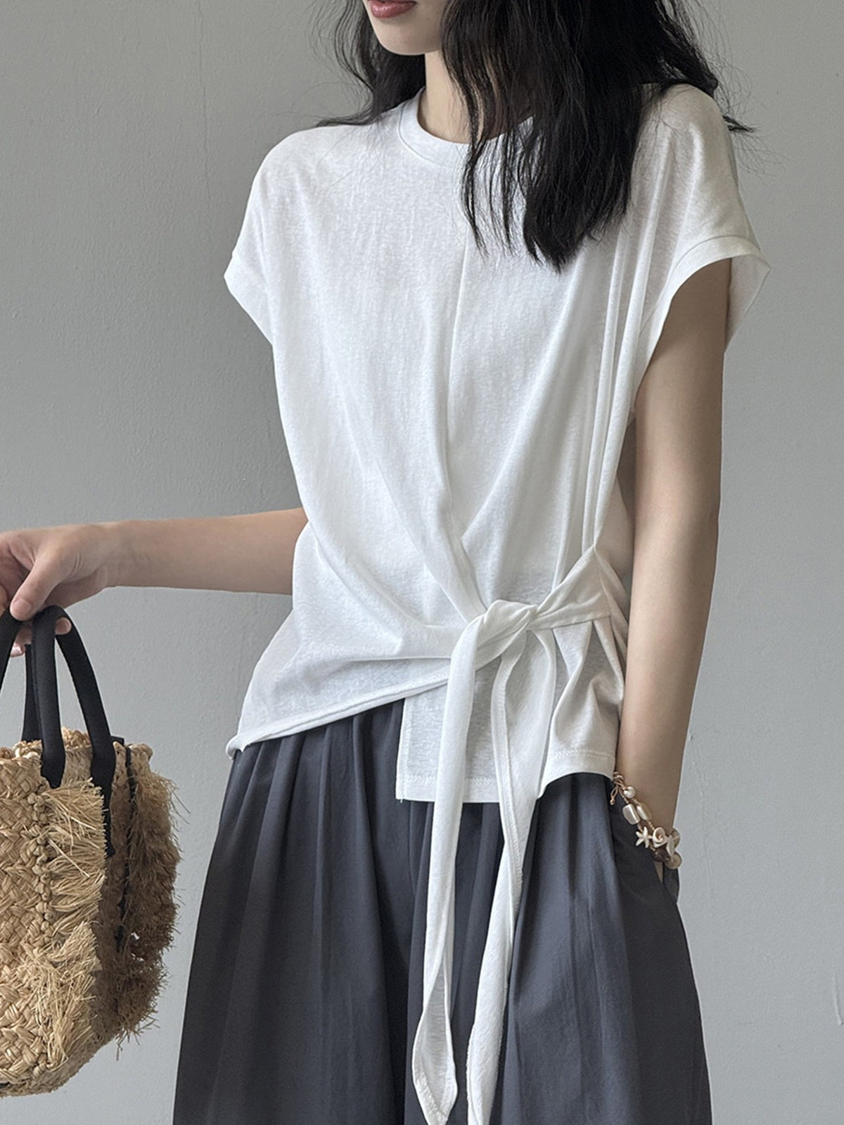 Twist Front Side Ribbon Tee — BL1017