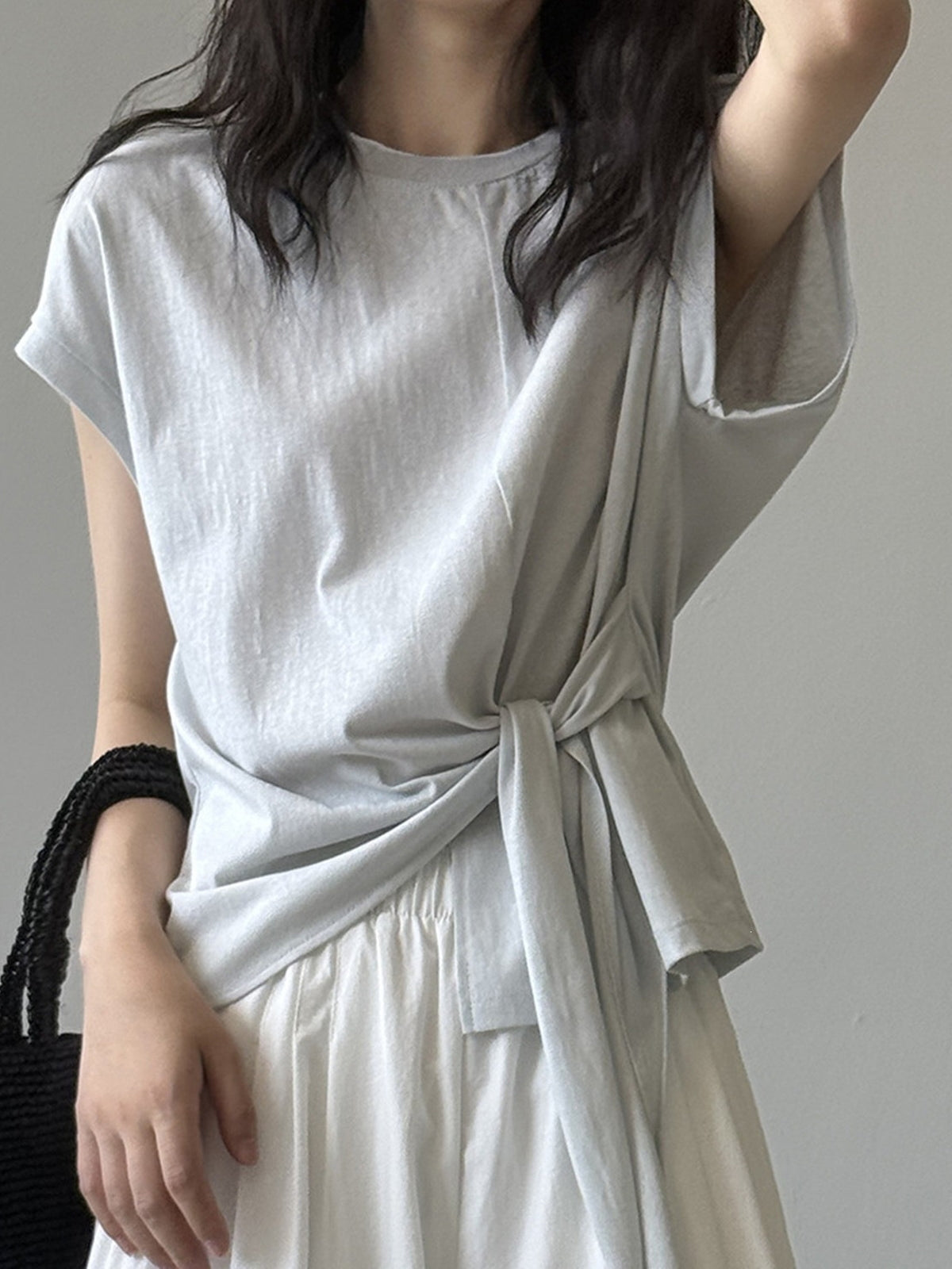 Twist Front Side Ribbon Tee — BL1017