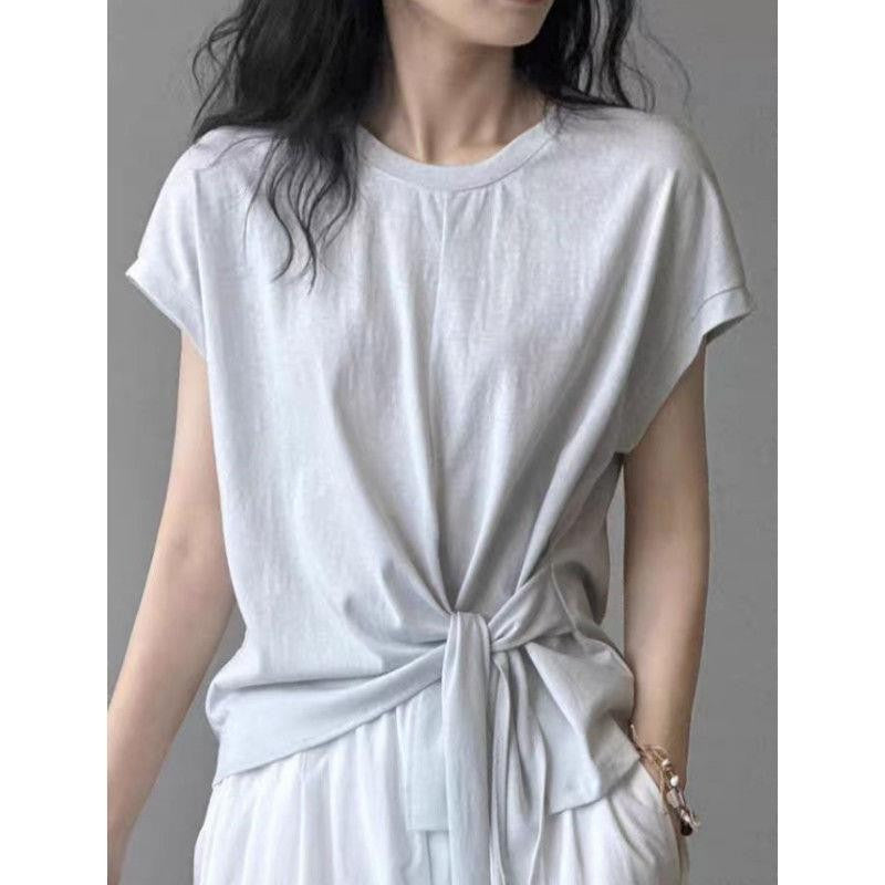 twist front side ribbon tee — BL1017
