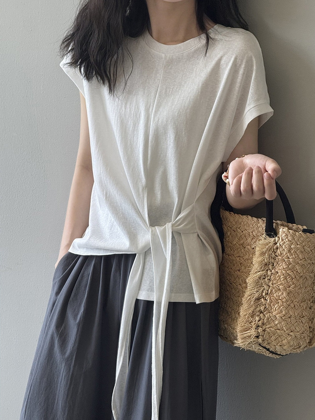 Twist Front Side Ribbon Tee — BL1017