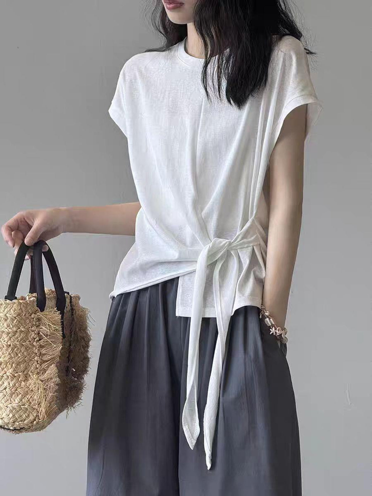 Twist Front Side Ribbon Tee — BL1017