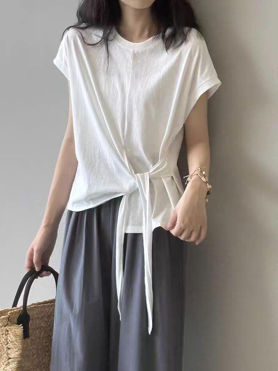 twist front side ribbon tee — BL1017