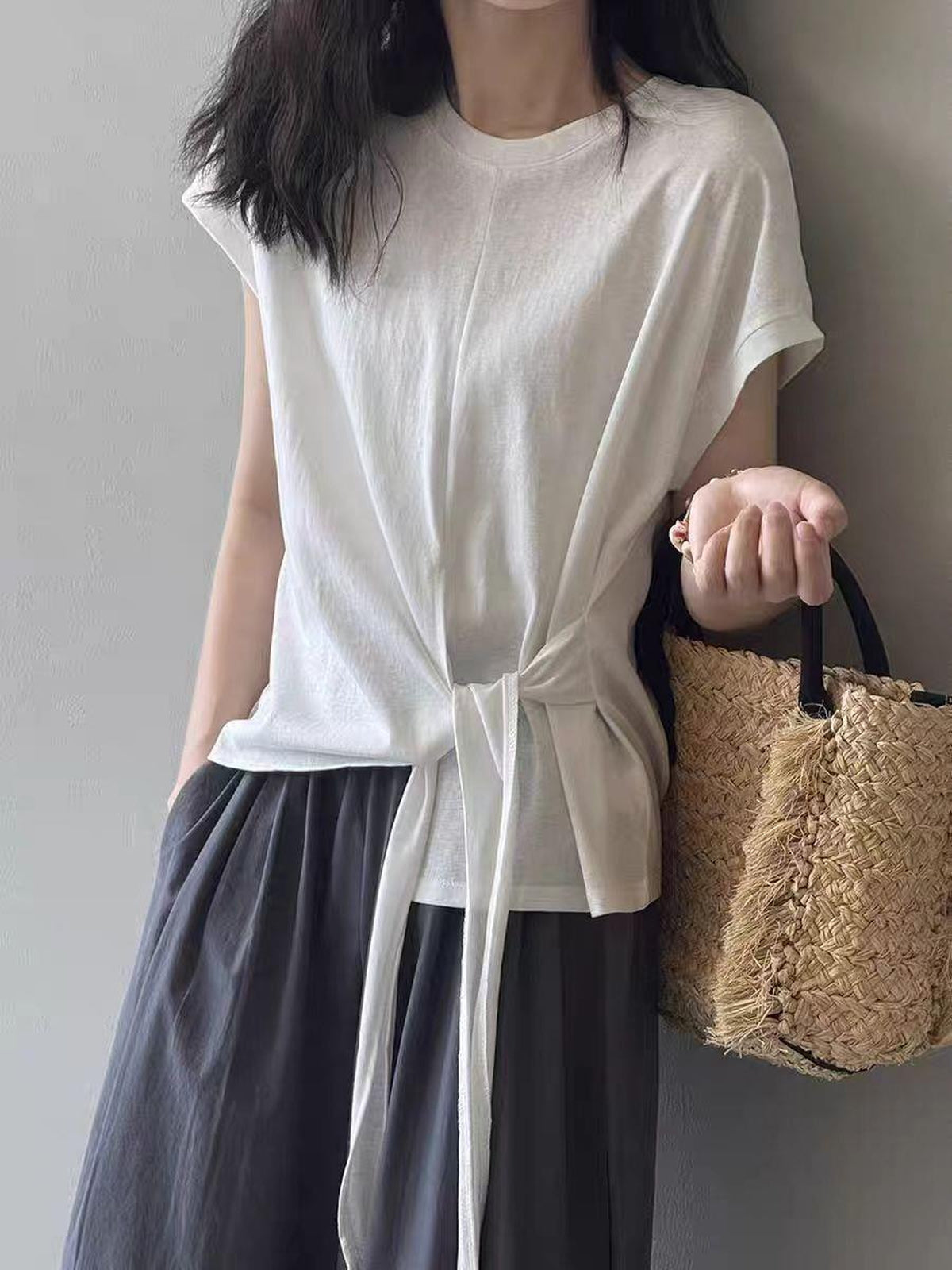 Twist Front Side Ribbon Tee — BL1017