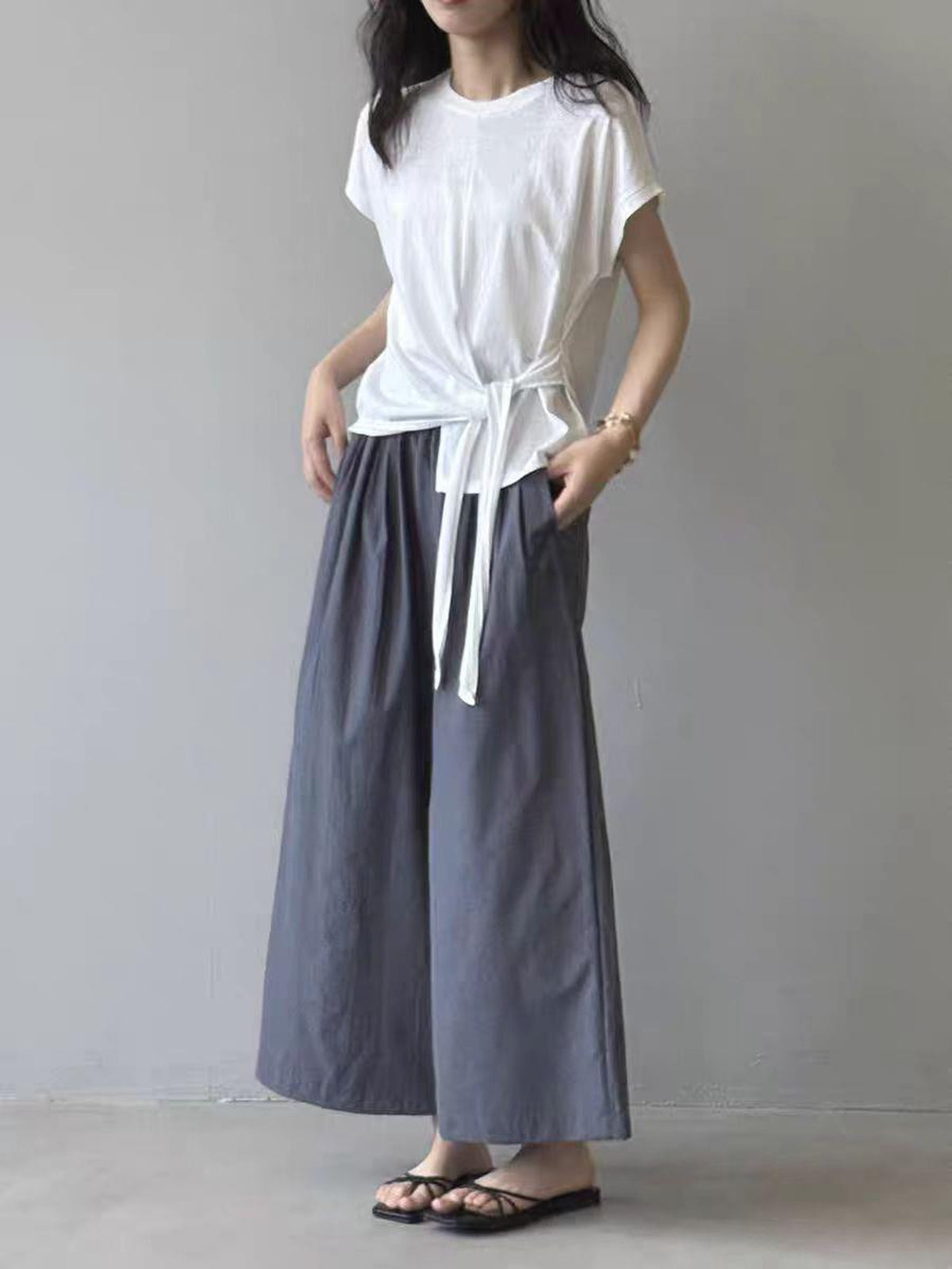 Twist Front Side Ribbon Tee — BL1017