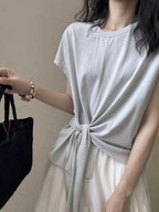 Twist Front Side Ribbon Tee — BL1017