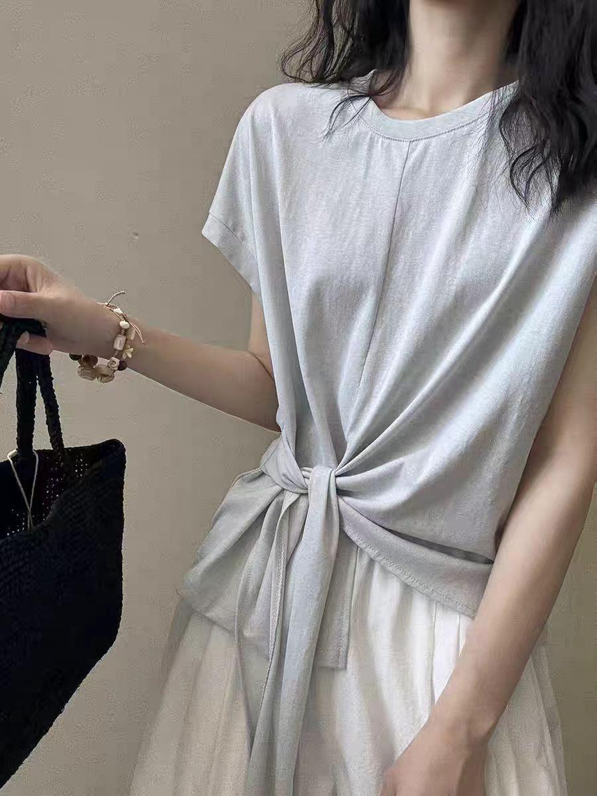 Twist Front Side Ribbon Tee — BL1017