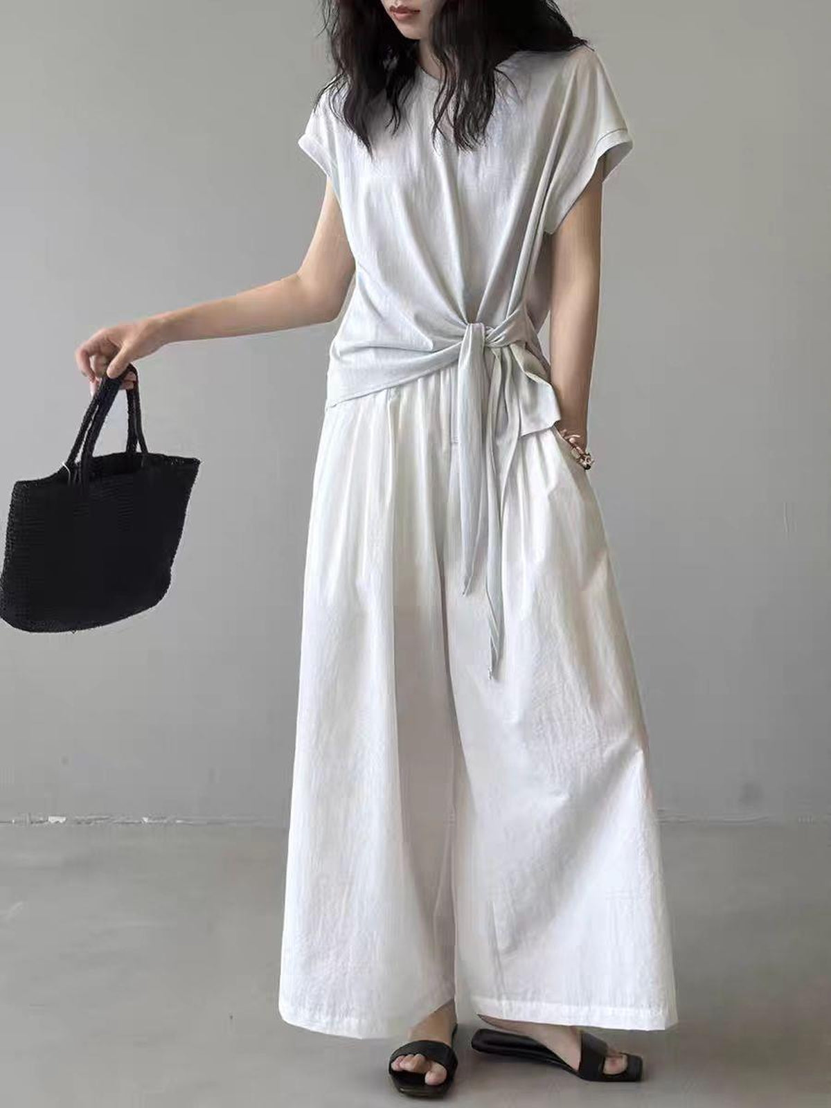 Twist Front Side Ribbon Tee — BL1017