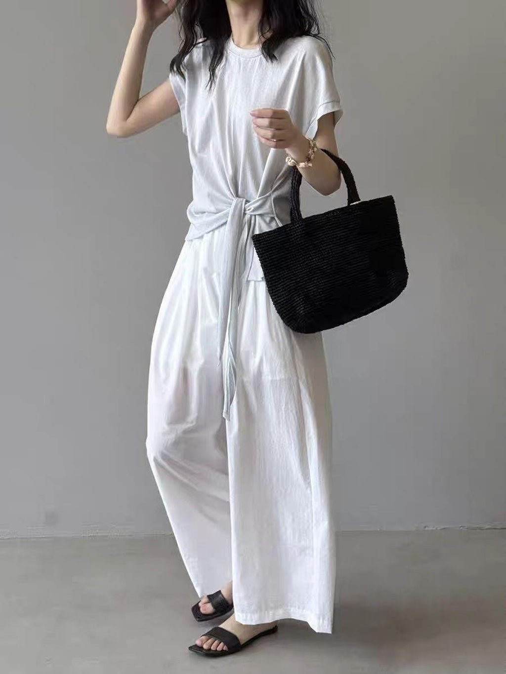 Twist Front Side Ribbon Tee — BL1017