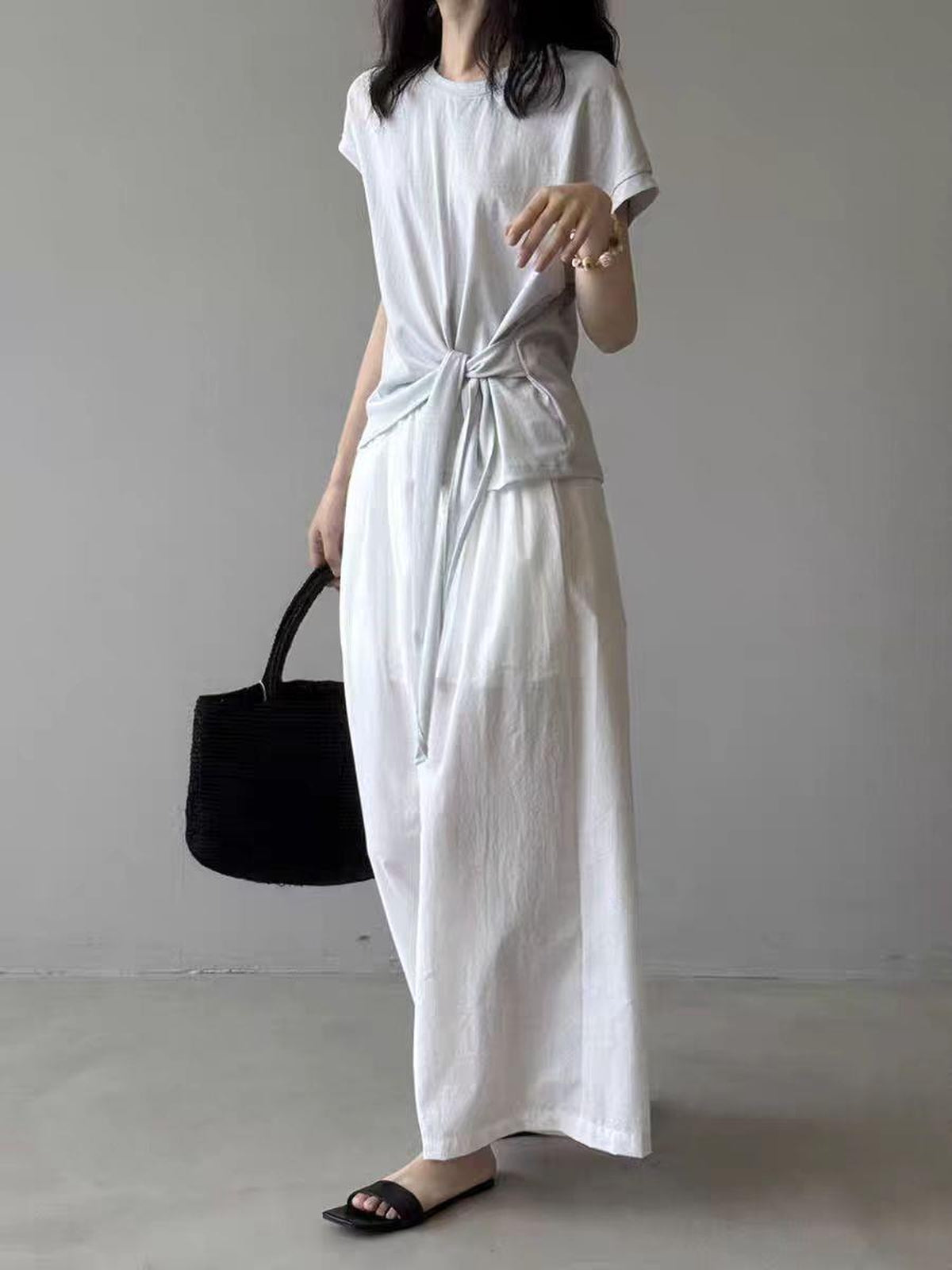 Twist Front Side Ribbon Tee — BL1017