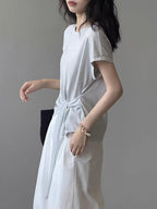 Twist Front Side Ribbon Tee — BL1017