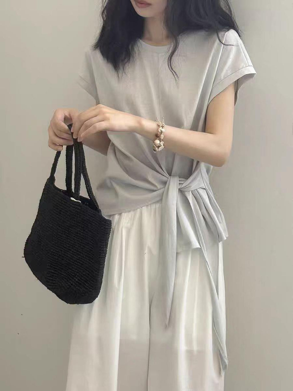 Twist Front Side Ribbon Tee — BL1017