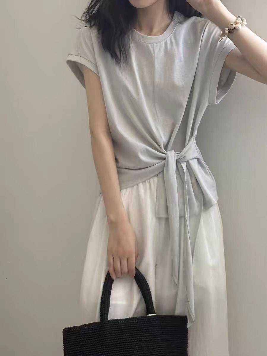 twist front side ribbon tee — BL1017