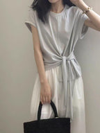 Twist Front Side Ribbon Tee — BL1017