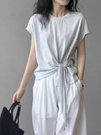 Twist Front Side Ribbon Tee — BL1017