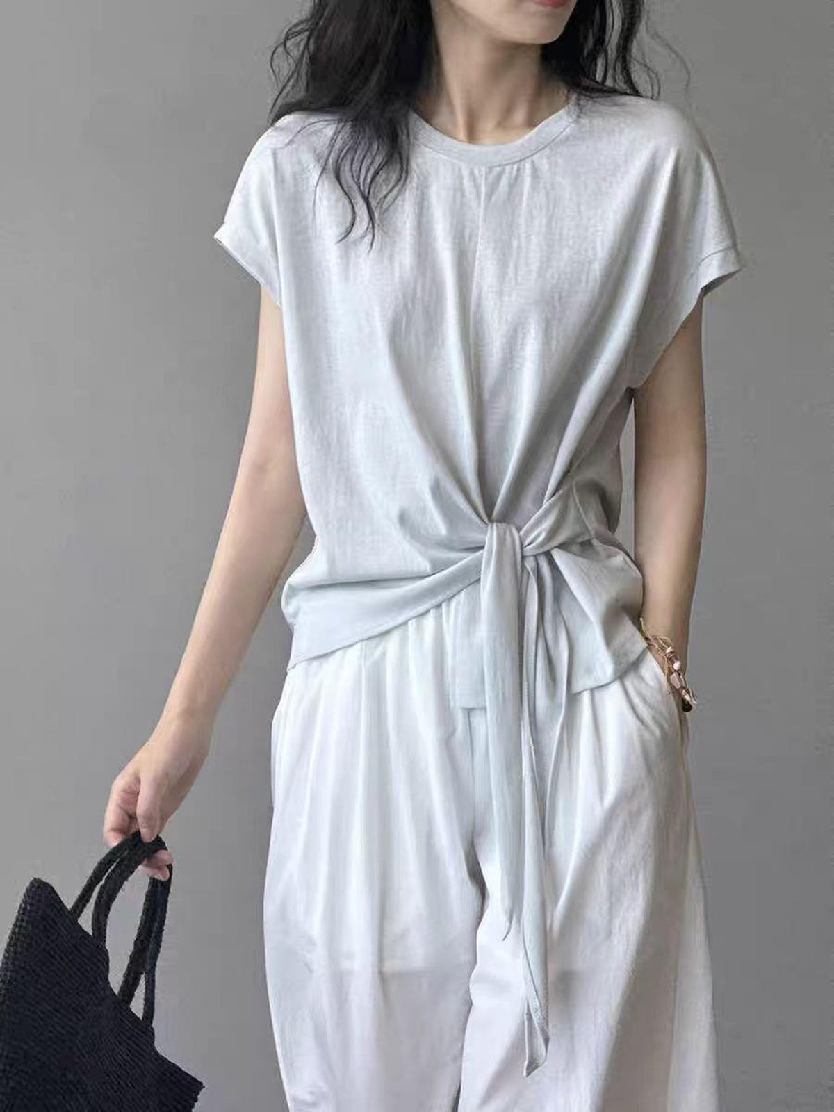 Twist Front Side Ribbon Tee — BL1017