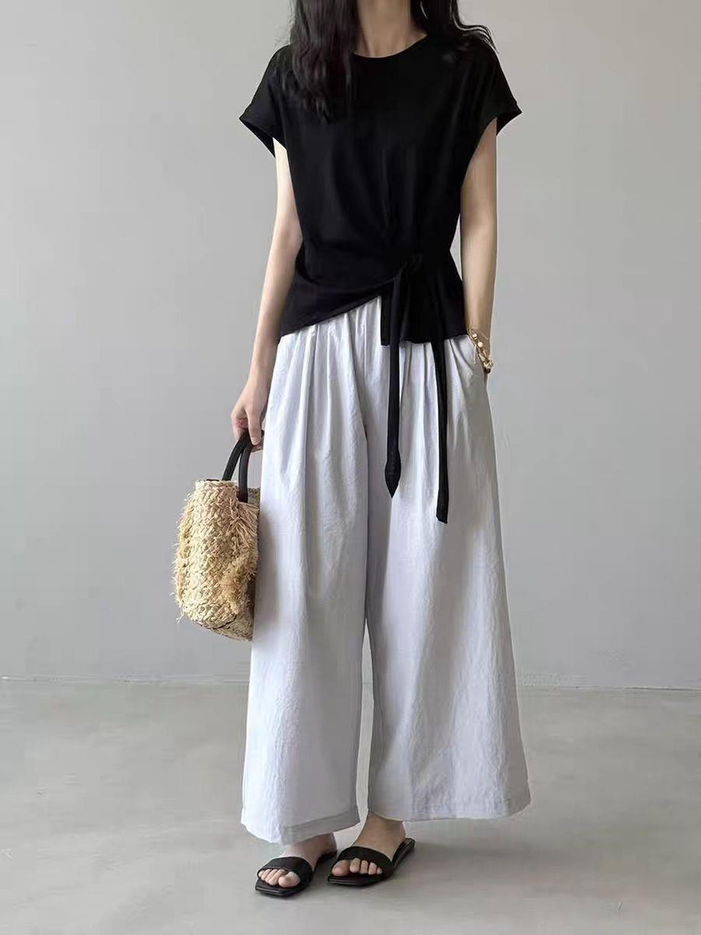 Twist Front Side Ribbon Tee — BL1017