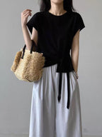 Twist Front Side Ribbon Tee — BL1017